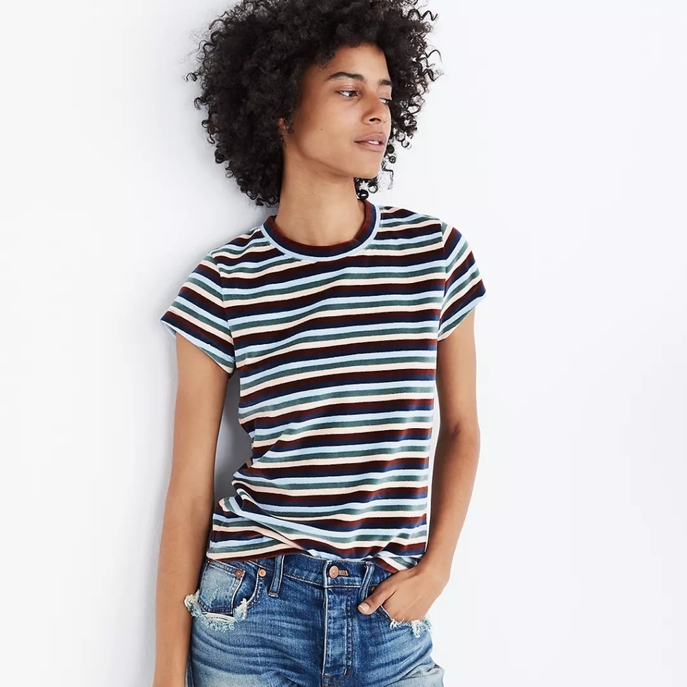 Madewell Velour Crewneck Tee in Izzy Stripe